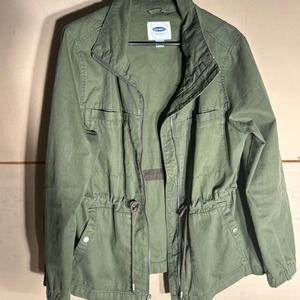 Old Navy Women's Large Field Jacket Army Green Cotton Long Sleeve Cinched Waist